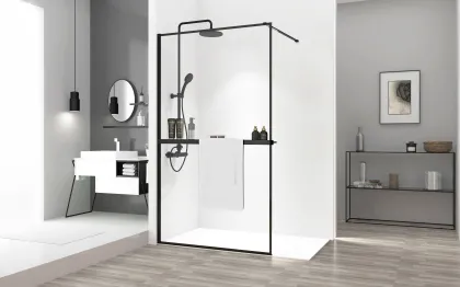 Душова стінка REA BLER 70 BLACK з полицею EVO — Photo 1