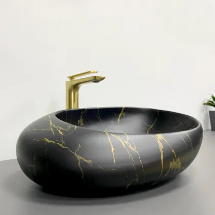 Умивальник (раковина) VBI VALIANO MARBLE BLACK MATT накладний — Photo 3