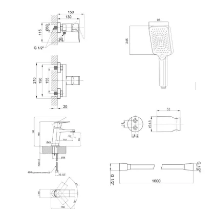 Комплект змішувачів для душу Qtap Nihonto Black Matt QTNH4022101CB+QTNH1022101CB з лійкою, шлангом та кронштейном — Photo 1