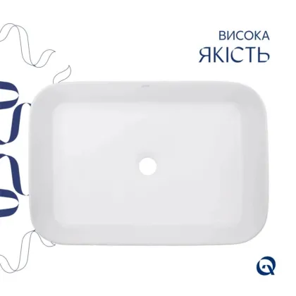 Комплект Qtap Virgo N: Раковина накладна 560x380x130 мм, White, прямокутна + Донний клапан Pop-up PU02 — Photo 3