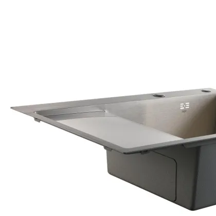 Мийка для кухні інтегрована Lidz Handmade Max 500 H7849L Brushed Steel, 3,0/1,0 мм, крило зліва, збільшена чаша LDH7849LBRU49463 — Photo 5