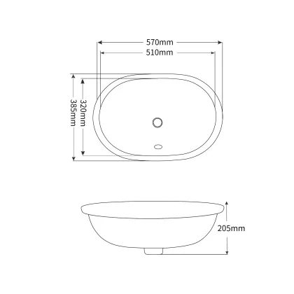 Раковина врізна під стільницю MIXXUS PREMIUM ELLIPSE-1701 570х385х205mm з переливом (MP6566) — Photo 7