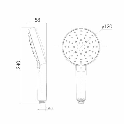 Душ ручний SPR355, 120 мм, 3 режими, дисковий перемикач, self-clean, ABS, біла кришка, хром — Photo 1