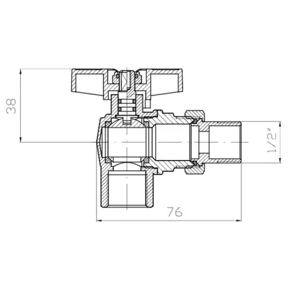 Кран з американкою кутовий Koer Extreme KE.228-15 - 1/2" ручка "метелик" червона (KR5763) — Photo 1