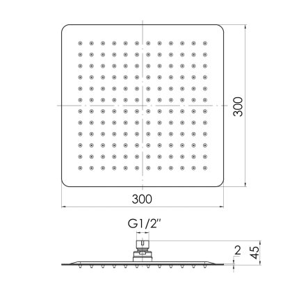 Душ верхній 300х300 мм, 2 мм, сталь. — Photo 1