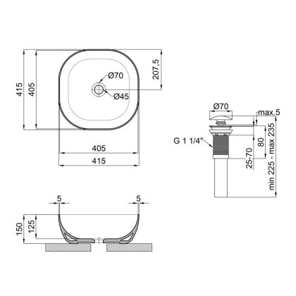 Раковина-чаша Qtap Kolibri 410x410x150 Matt black з донним клапаном QT10112144MBMB — Photo 1