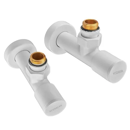 Комплект кранів для рушникосушки кутовий Koer KR.SET.534 WHITE - M1/2''xM1/2'' подовжений (KR5843) — Photo 1
