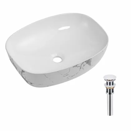 Раковина накладна Qtap Robin 500х380х140 мм, Marble, прямокутна, з донним клапаном QT04116302MR