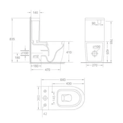 Бачок до унітазу-компакту Mixxus Ellipse-0403-T3 Tank 640х360х835 зі зливною арматурою (MI8318) — Photo 1