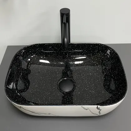 Умивальник (раковина) VBI RAVENNA WHITE BLACK MARMO накладний — Photo 2