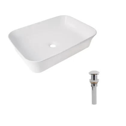 Комплект Qtap Virgo N: Раковина накладна 560x380x130 мм, White, прямокутна + Донний клапан Pop-up PU02