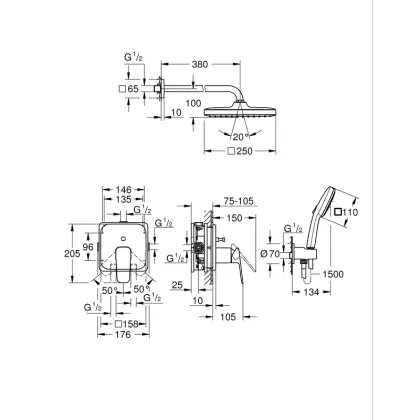 Душова система прихованого монтажу Grohe Cubeo з Tempesta 250 (1053360000) — Photo 3