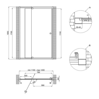 Душові двері в нішу Qtap Pisces WHI2011-12.CP5 110-120x185 см, скло Pattern 5 мм — Photo 1