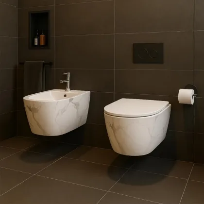 Біде підвісне Qtap Robin 515x370x350 мм, Marble QT13551381GMR — Photo 7