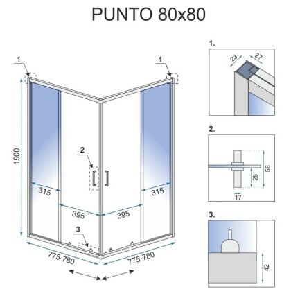 Душова Кабіна REA Punto Чорний 80x80 + Душовий Піддон Savoy Чорний KPL-4800-4804 — Photo 6