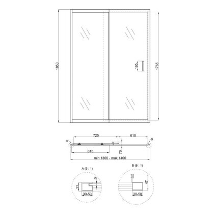 Душові двері в нішу Qtap Taurus CRM2013-14.C6 130-140x185 см, скло Clear 6 мм, покриття CalcLess — Photo 1