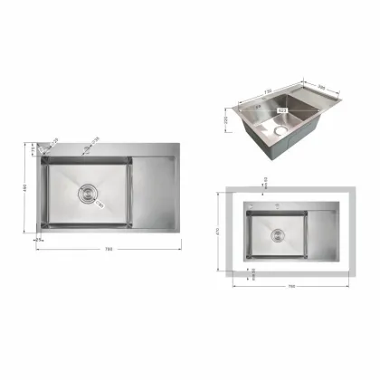 Мийка для кухні інтегрована Lidz Handmade Max 500 H7849R Brushed Steel, 3,0/1,0 мм, крило праворуч, збільшена чаша LDH7849RBRU49464 — Photo 1