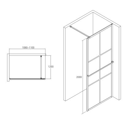 MALLA NEGRA комплект Walk-In 110*200*0,8см з рушником, профіль чорний матовий — Photo 1