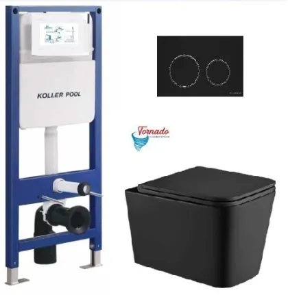 Інсталяція KollerPool AQUA LINE + TWIST Black панель змиву + підвісний унітаз KVADRO Black matt з сидінням Soft-close ( змив Tornado )
