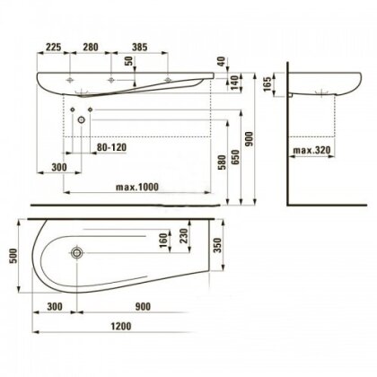 ALESSI ONE раковина 120см, з інтегр. стiлiшницею зливу, без вiдв. під змішувач, без відп. переливу, з покриттям LCC — Photo 1