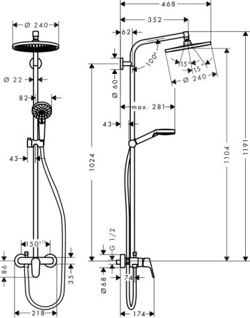 Crometta S 240 1jet Showerpipe Душова система з одноважільним змішувачем, хром — Photo 1