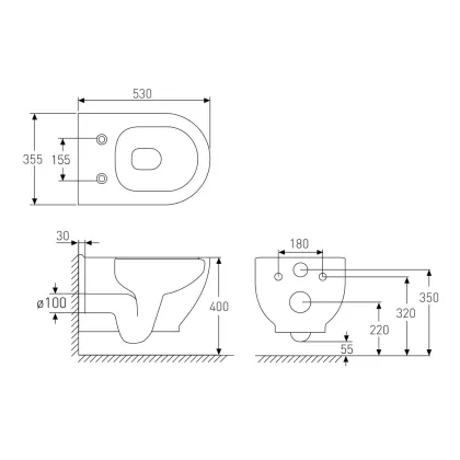 ALTEA Rimless унитаз подвесной (53*35,5*40см, в комплекте с сидением Duroplast Slim slow-closing) — Photo 1