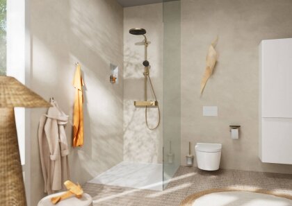 PULSIFY Showerpipe душевая система 260 с термостатом, цвет шлифованная бронза — Photo 1