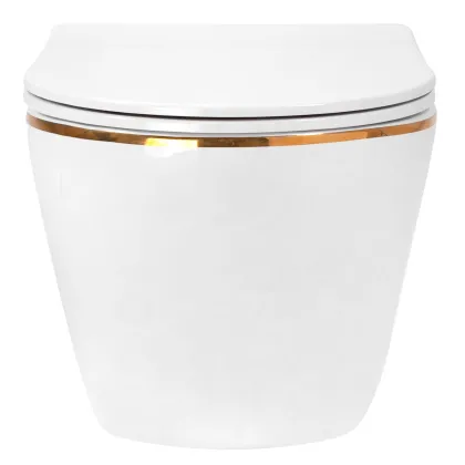 Підвісний унітаз REA CARLO WHITE MINI FLAT GOLD EDGE білий — Photo 1