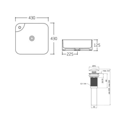 Комплект Qtap Stork: Раковина накладна квадратна 430x430x120 мм White + Донний клапан PU02 — Photo 1