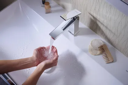 TECTURIS E смеситель для умывальника 110, однорычажный, push-open, Eco Smart, цвет хром — Photo 1