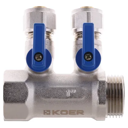 Колектор з кульовими кранами і фитингом Koer KR.1126-2 1"x2 ways (KR2838) — Photo 2