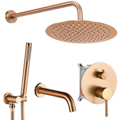 Душова система REA LUNGO BRUSHED COPPER з виливом + BOX прихованого монтажу