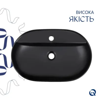 Комплект Qtap Scorpio: Раковина накладна 600x400x120 мм, Matt Black, овальна + Донний клапан Pop-up PU03 — Photo 3