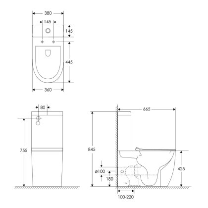 LESNA Rimless компактний пристінний 66,5*38*84,5 см, горизонтальний випуск, бачок з нижнім підведенням 3/4,5 л Геберит, сидіння тверде slow-closing — Photo 1