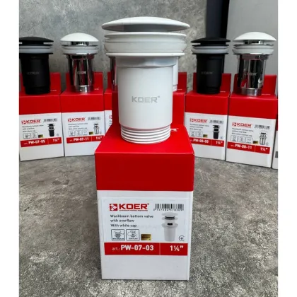 Донний клапан для раковини Koer PW-07-03 1 1/4'' з переливом автоматичний СLICK-СLACK (Колір білий) (KR5783) — Photo 3