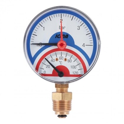 Термоманометр Icma 1/2&quot; 0-4 бар, нижне підключення №258