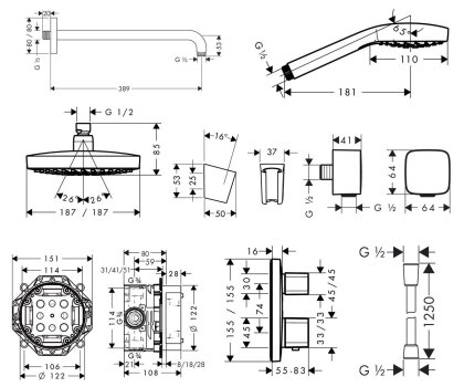 ShowerSet Croma Select E / Ecostat E Душовий набір (верхній, ручний душ, ibox, термостат) — Photo 1