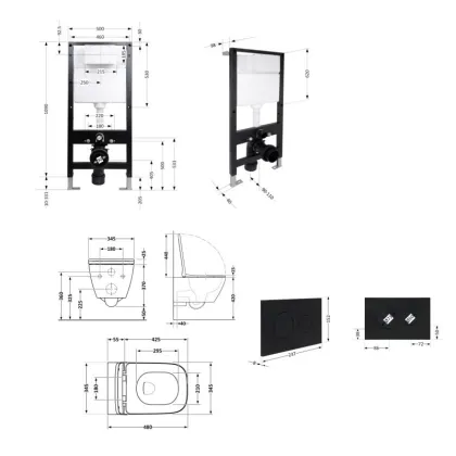 Готове рішення Qtap для ванної кімнати: підвісний унітаз Tern Ultra Quiet 490x365x325 + комплект інсталяції Standard (кругла клавіша Black) — Photo 1