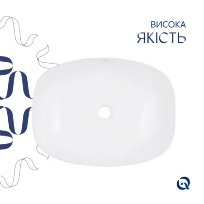Комплект Qtap Cardinal: Раковина накладна 600x380x140 мм, White, овальна + Донний клапан Pop-up PU02 — Photo 3