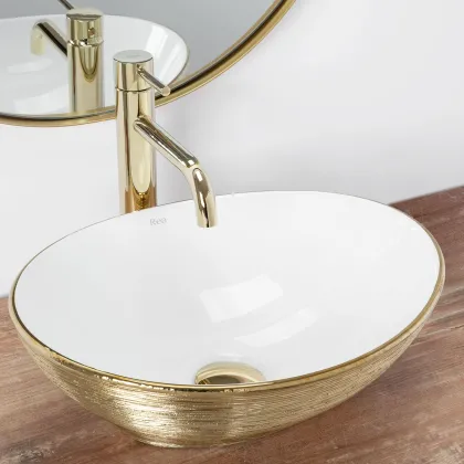 Умивальник (раковина) REA SOFIA BRUSHED GOLD WHITE накладний * — Photo 1