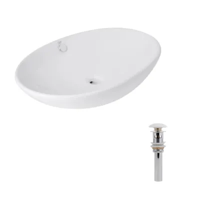 Комплект Qtap Dove: Раковина накладна 635x420x150 мм, White, овальна + Донний клапан Pop-up PU02O