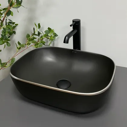 Умивальник (раковина) VBI RAVENNA BLACK MATT SILVER EDGE накладний — Photo 2