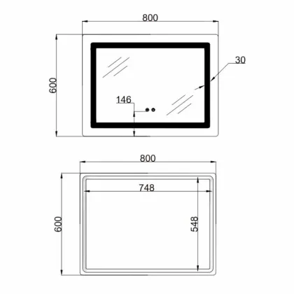 Дзеркало Lidz Kubis (KU2) 800х600 з LED-підсвічуванням Touch, з антизапотіванням, з димером, рег. яскравості LD78LF9048060 — Photo 1