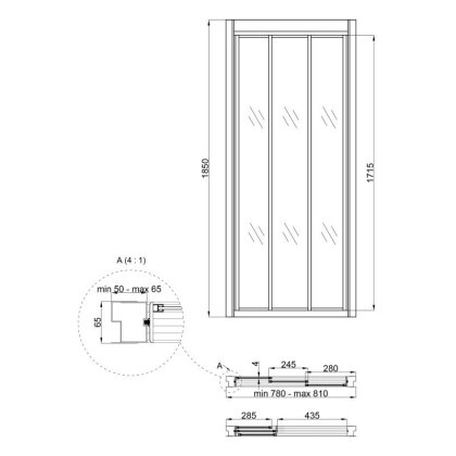 Душові двері в нішу Qtap Unifold CRM208.C4 78-81x185 см, скло Clear 4 мм, покриття CalcLess — Photo 1