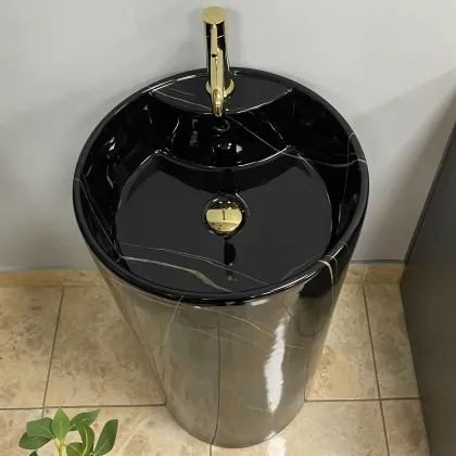 Умивальник (раковина) VBI BOLONIA M BLACK MARBLE підлоговий — Photo 2