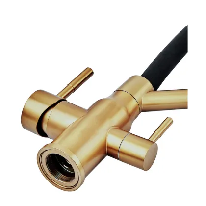 Змішувач для кухні ZERIX MAG-021 BRUSHED GOLD REFL.BLACK з силіконовим виливом, з нерж.сталі SUS304 з виходом для питної води (колір матове золото, вилив чорний) (ZX6007) — Photo 4