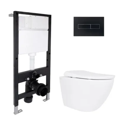 Готове рішення Qtap для ванної кімнати: підвісний унітаз Robin ML Ultra Quiet 520x365x365 + комплект інсталяції Standard (лінійна клавіша Black)