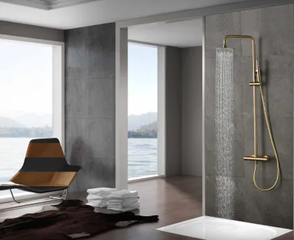 IMEX MONZA BRUSHED GOLD Душова колона з термостатом TURN CLEAN, PVD матове золото — Photo 1