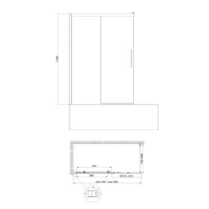 Шторки скляні на ванну розсувні Koer SR BS06-120x150-TR-01 прозоре скло Easy Clean 6мм, хром (KR5945) — Photo 4