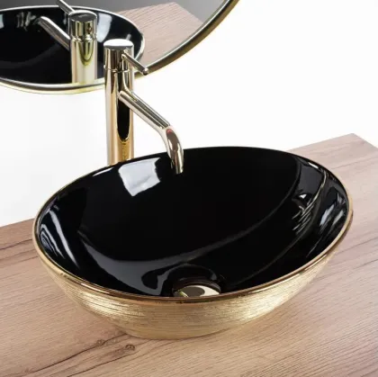 Умивальник (раковина) REA SOFIA BRUSHED GOLD BLACK накладний * — Photo 1